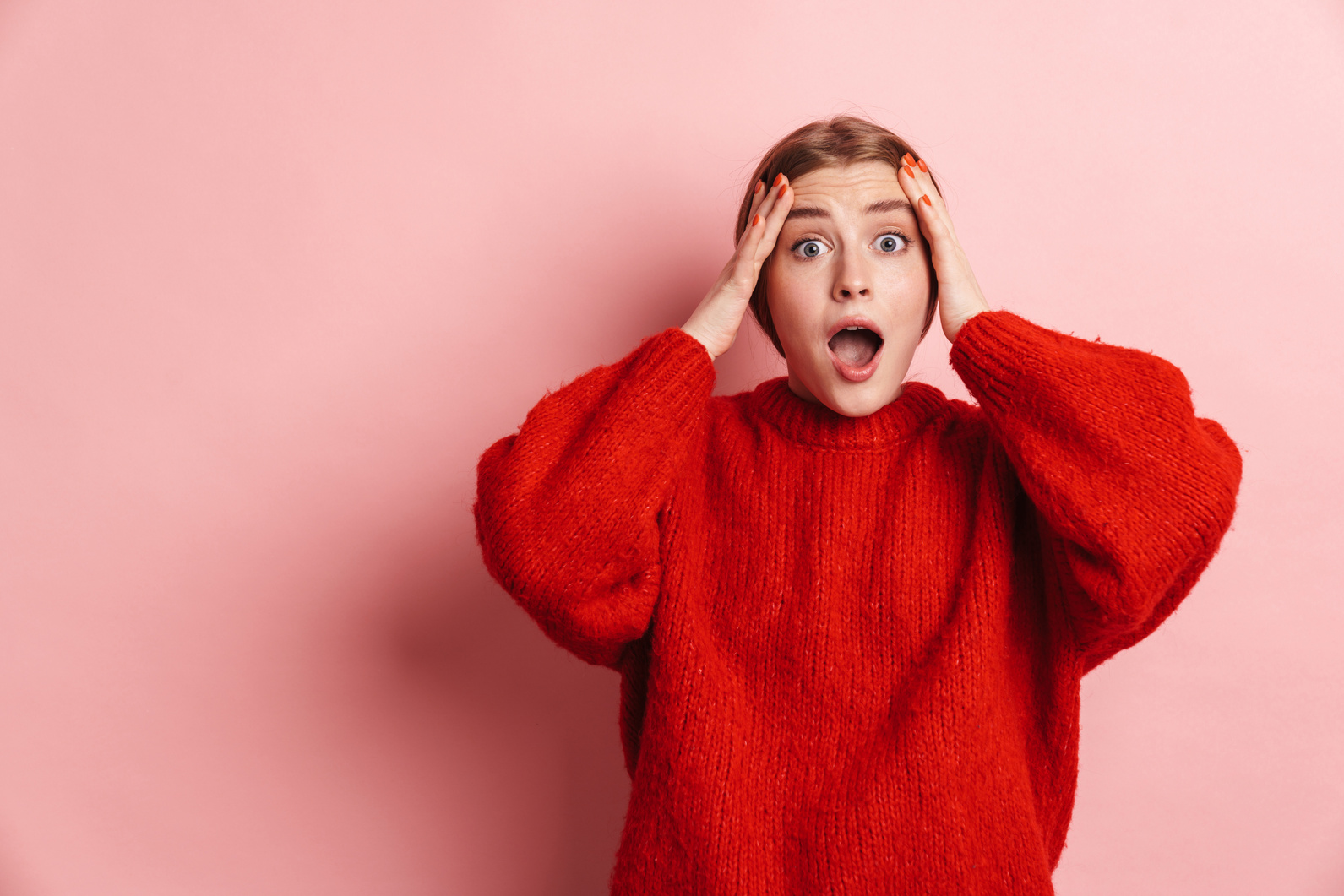 Shocked Emotional Woman Posing Isolated